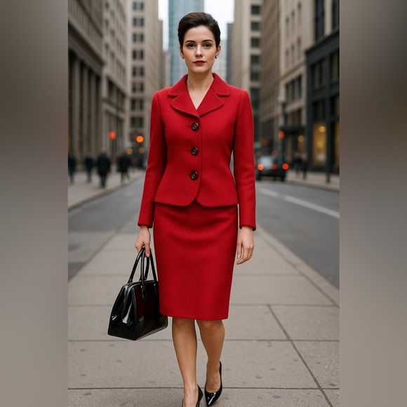 Like New Vestimenta Red Power Suit Made In Italy Textured Small 2 - 4 Vintage - Picture 1 of 15